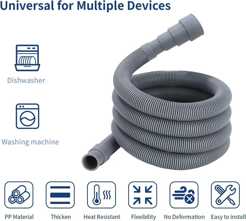 Anchira 8.2 FT Washing Machine Drain Hose, Flexible Dishwasher Drain Hose Extension Kit, Universal Washer Drain Hose, Corrugated Washer Hose with 1 Adapter, 2 Hose Clamps, 1 U-Bend Hose Holder - Image 2